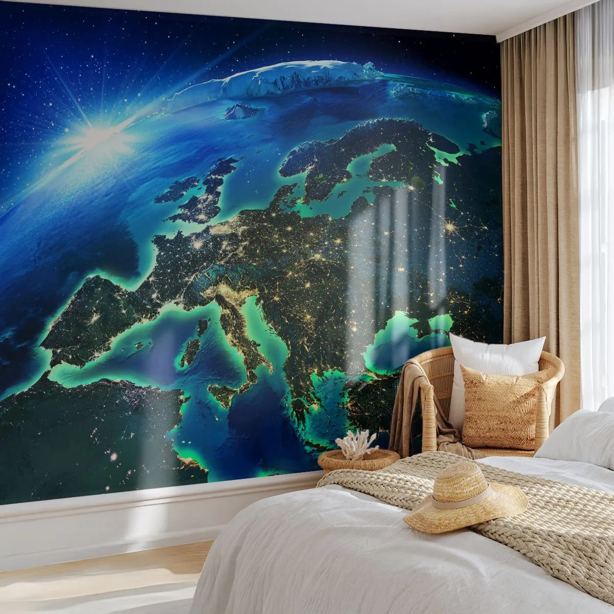 Fototapeta Samolepicí Deluxe Sticker - Jiskřivá Evropa - Kosmos, Planeta Země, Kontinenty - 250x175 cm