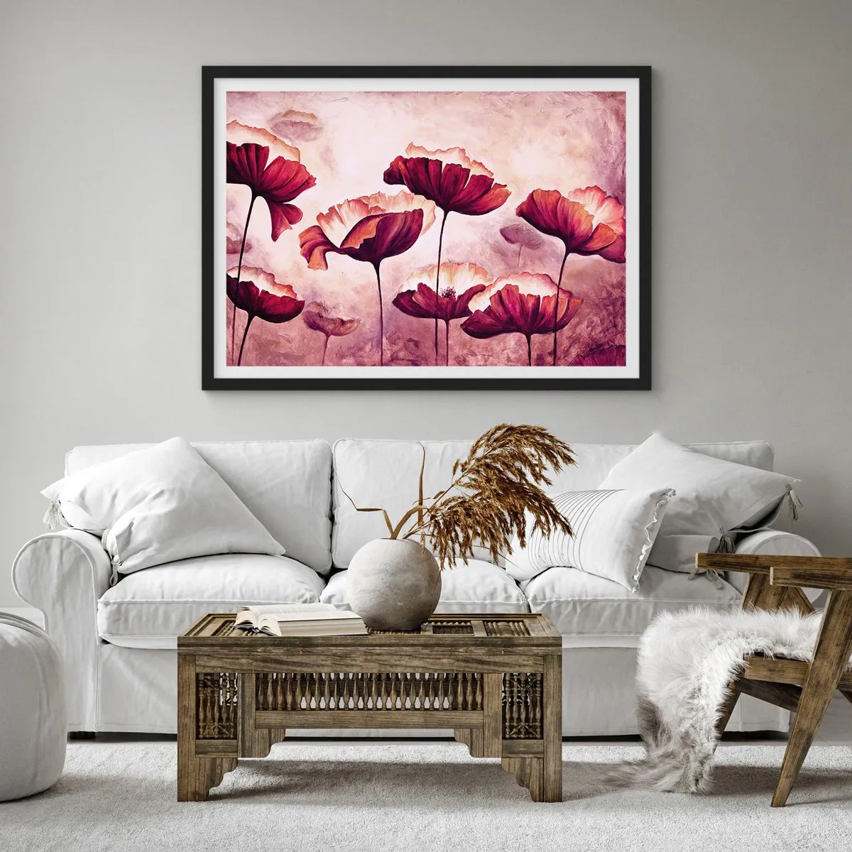 Plakát v černém rámu - Červený a bílý plátek - 70x50 cm
