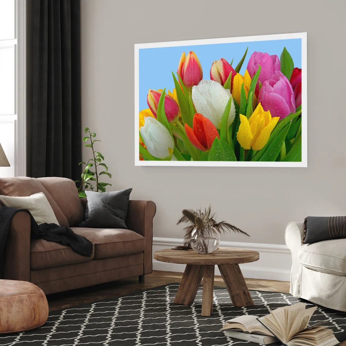 Plakát - Květinová duha v kapkách rosy - 91x61 cm