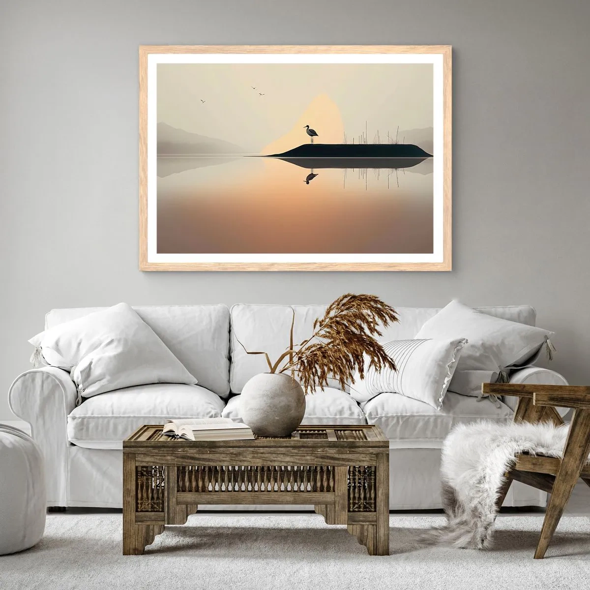 Plakát v rámu světlý dub - Pán na jezeře - 100x70 cm