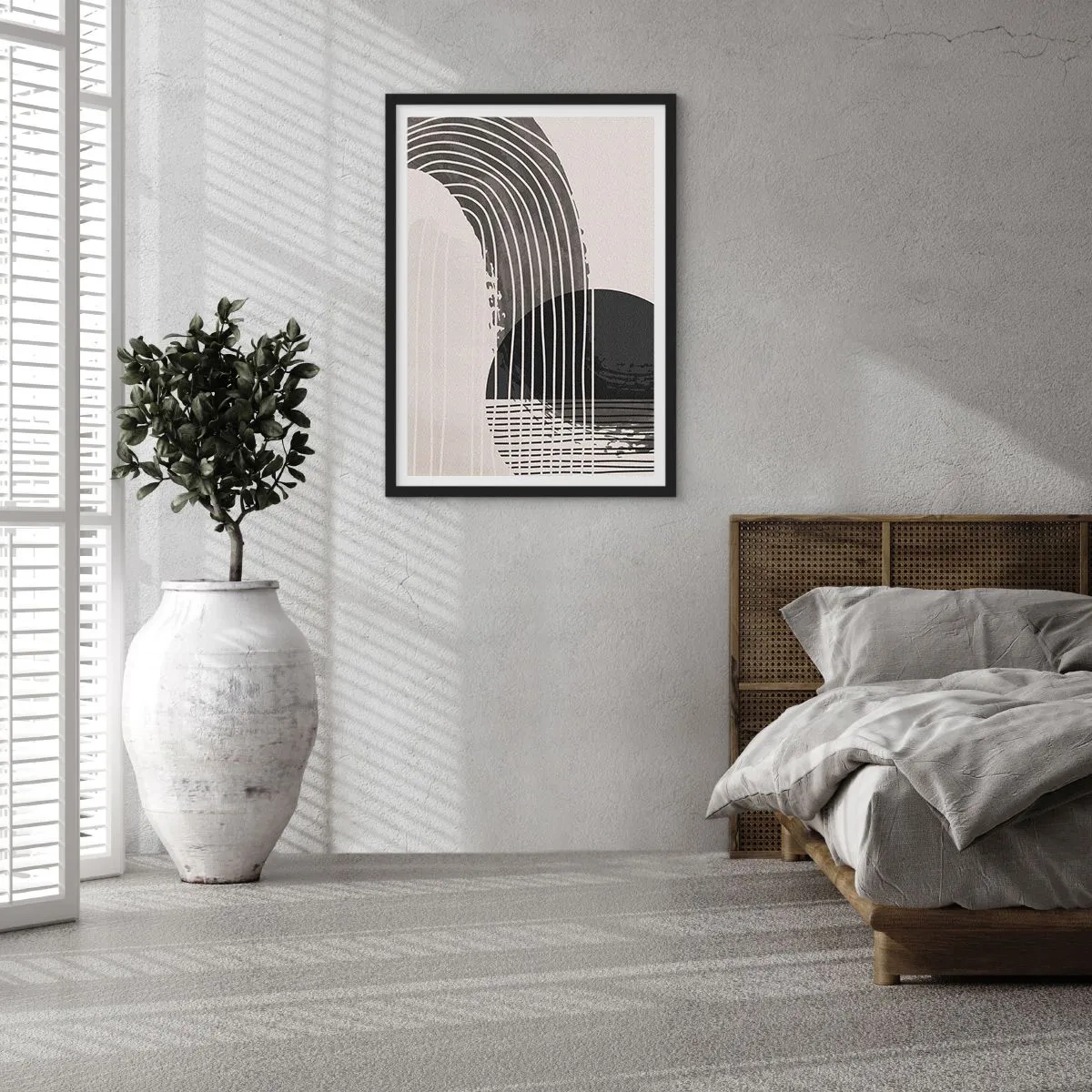 Plakát v černém rámu - Minimalistická abstrakce v černé a bílé - 50x70cm - Tam a zpět - Moderní nástěnná dekorace do obývacího pokoje a ložnice ARTTOR