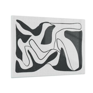 Obraz na skle - Černobílé abstraktní tvary připomínající bludiště - 70x50cm - Abstraktní hra v labyrintu - Moderní nástěnná dekorace do obývacího pokoje a ložnice ARTTOR