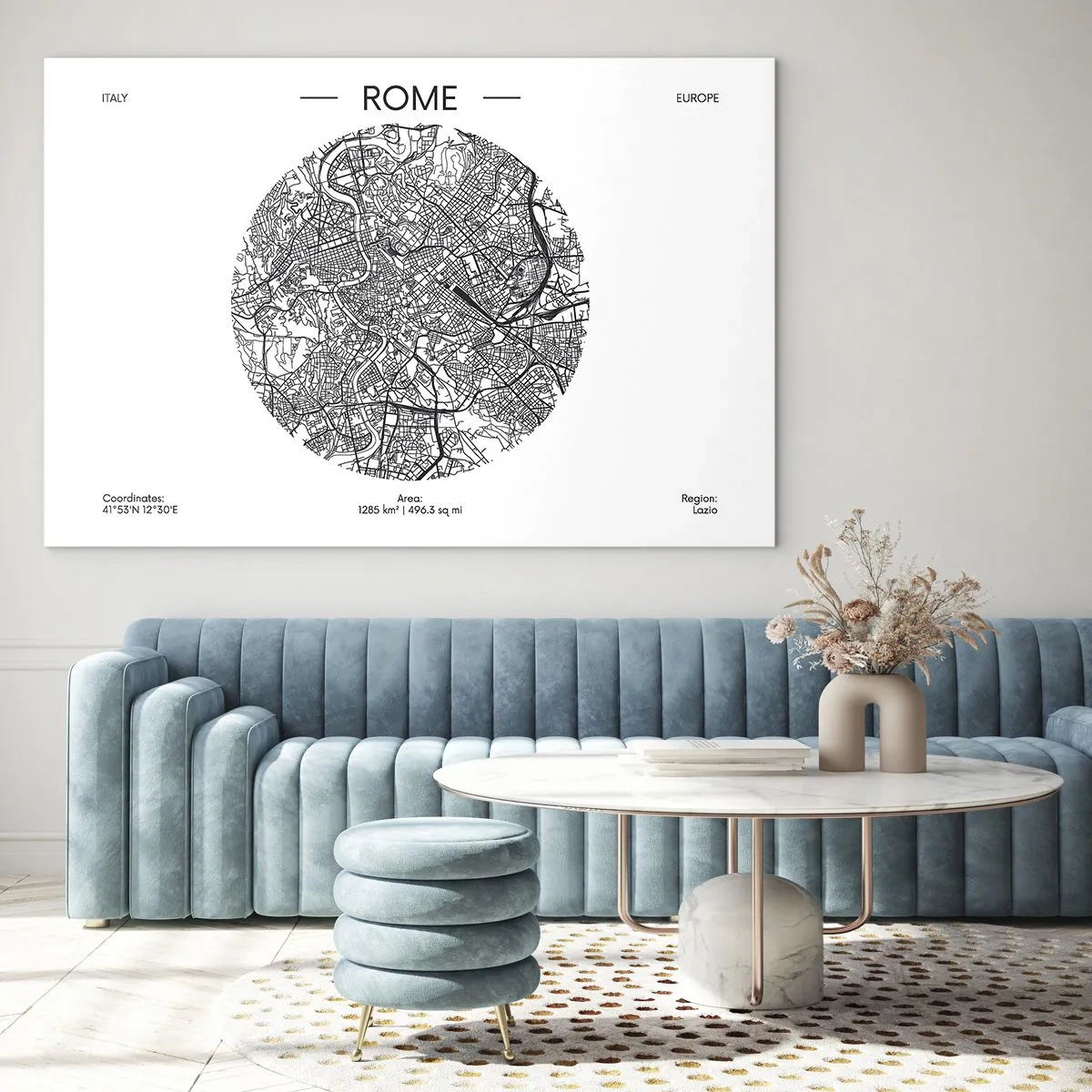 Obraz na skle - Mapa Říma v podobě podrobného nákresu ulic - 70x50cm - Anatomie Říma - Moderní nástěnná dekorace do obývacího pokoje a ložnice ARTTOR