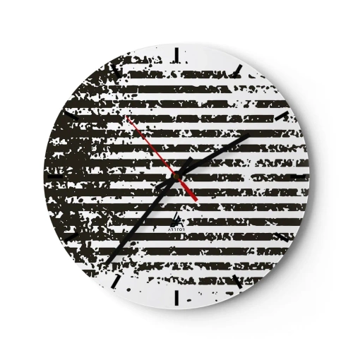 Nástěnné hodiny - Černé a bílé vodorovné pruhy s nepravidelnou texturou - 30x30cm - Rytmus a šum - Moderní nástěnná dekorace do obývacího pokoje, kuchyně a ložnice ARTTOR