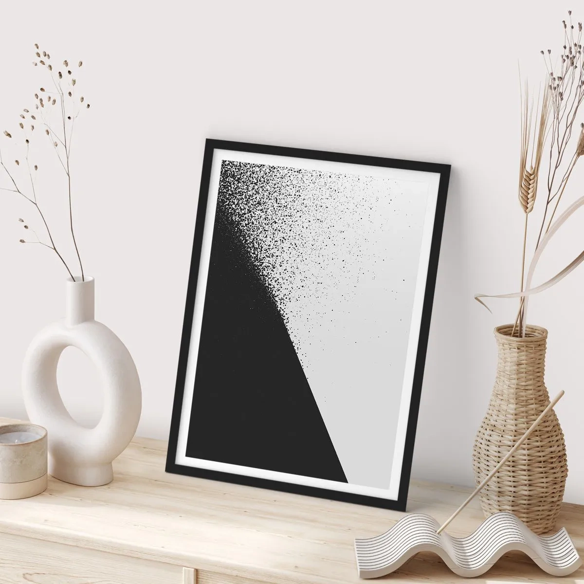 Plakát v černém rámu - Abstraktní vzor v černé a bílé - 50x70cm - Rychleji a rychleji, více a více - Moderní nástěnná dekorace do obývacího pokoje a ložnice ARTTOR