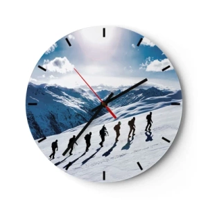 Nástěnné hodiny - Skupina horolezců v zasněžených horách pod jasnou oblohou - 30x30cm - Tým dobývatelů - Moderní nástěnná dekorace do obývacího pokoje, kuchyně a ložnice ARTTOR