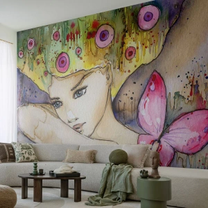 Fototapeta Samolepicí Deluxe Sticker - Motýlí princezna - Abstrakce, Žena, Akvarely - 400x280 cm