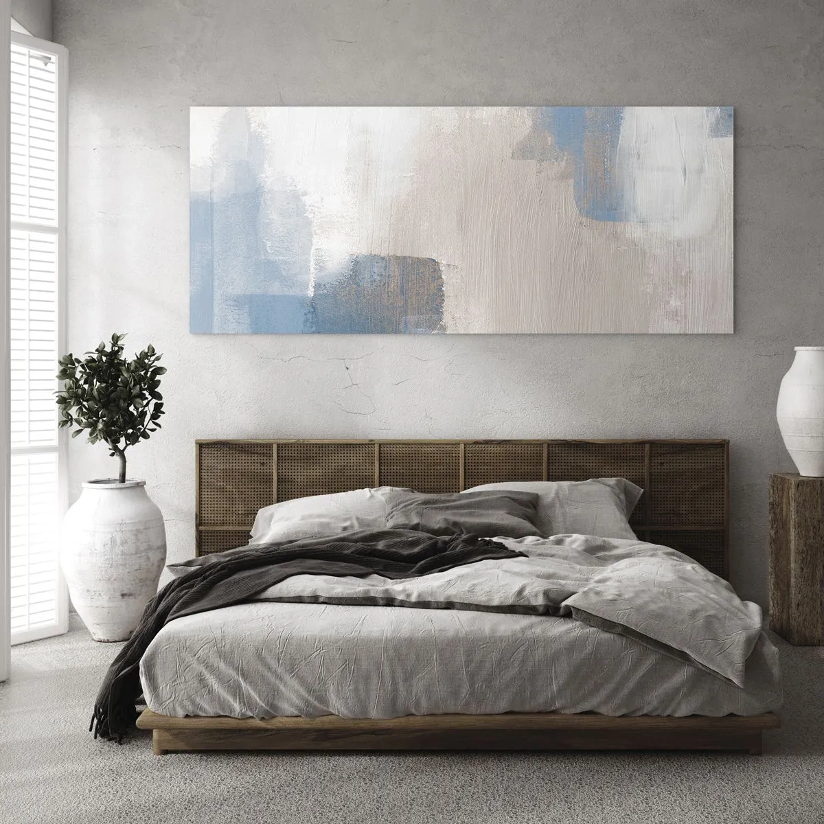 Obraz na skle - Růžová abstrakce za modrým závojem - 100x40 cm