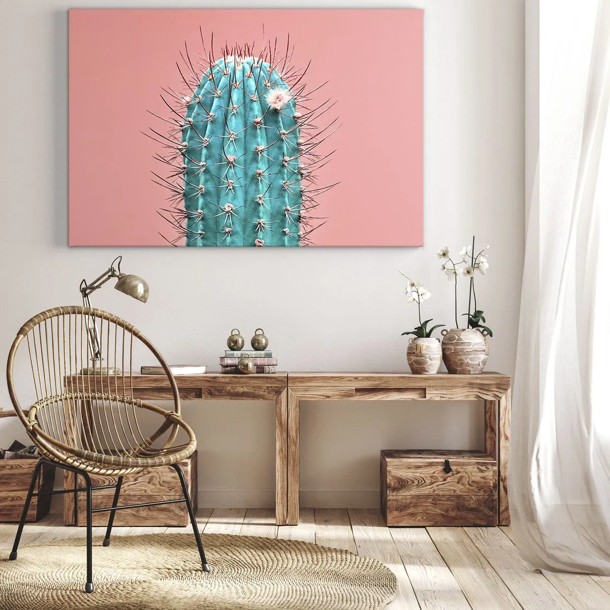Obraz na plátně - Umělecký pohled na kaktus na růžovém pozadí - 70x50cm - Jen koukej - Moderní nástěnná dekorace do obývacího pokoje a ložnice ARTTOR