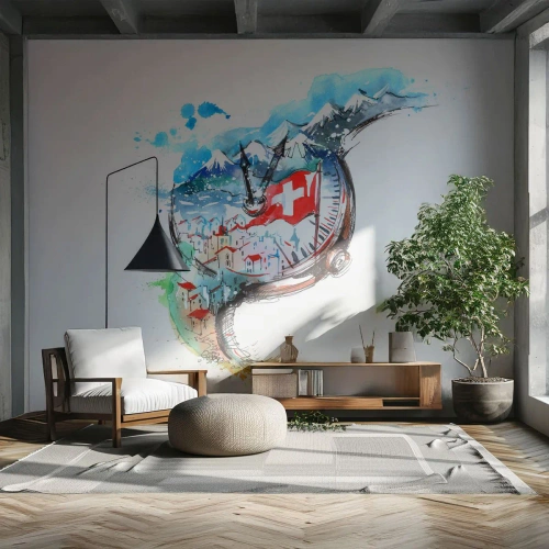 Fototapeta Premium Canvas - Duch Švýcarska - Abstrakce, Švýcarské hodinky, Alpy - 500x350 cm