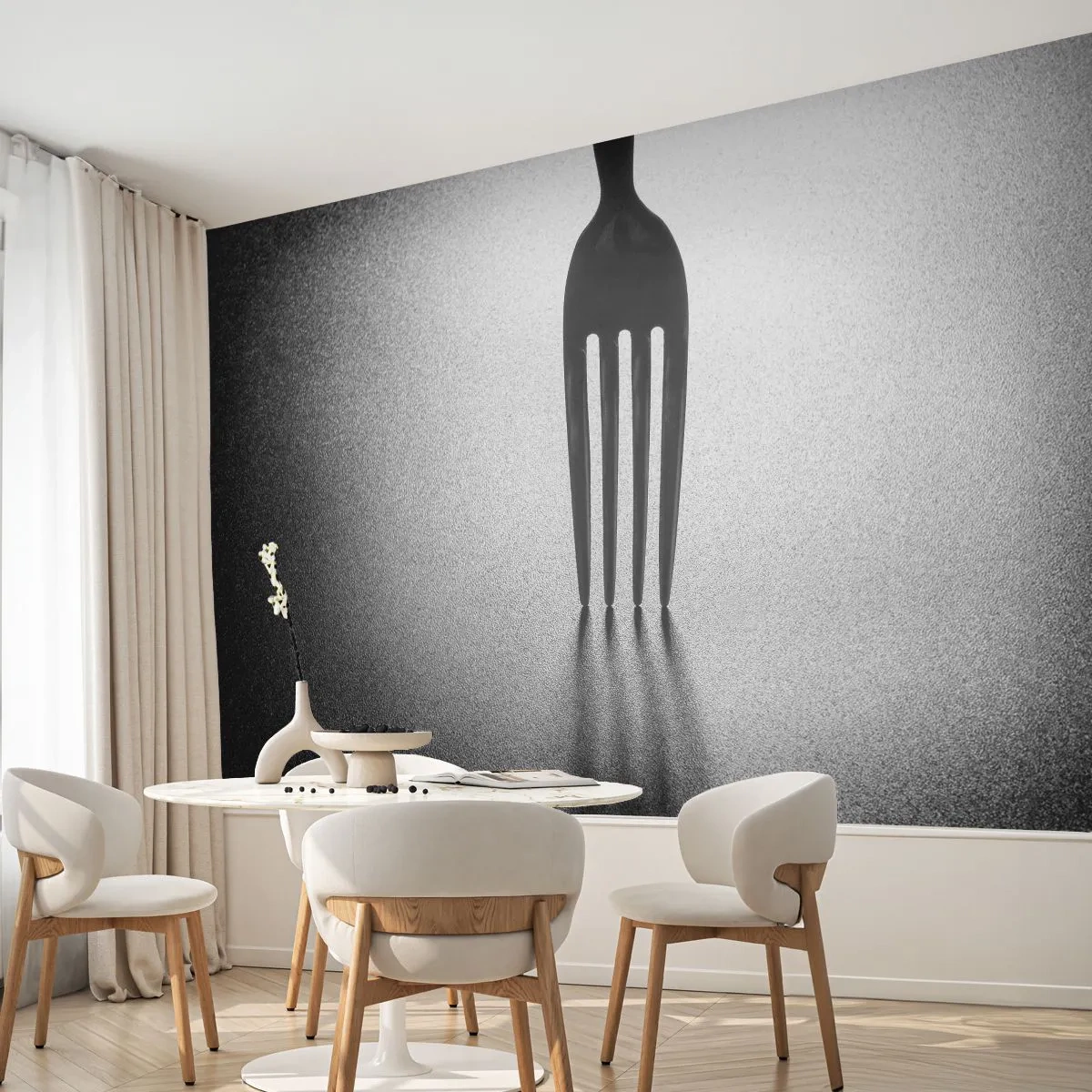 Fototapeta Premium Sand - Světlo a stín - Vidlička, Příbory, Kuchyně - 100x70 cm