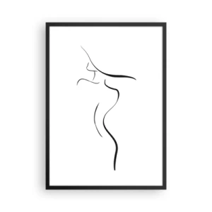 Plakát v černém rámu - Minimalistická silueta ženy nakreslená černou čarou. - 50x70cm - Nepolapitelná jako vlna - Moderní nástěnná dekorace do obývacího pokoje a ložnice ARTTOR