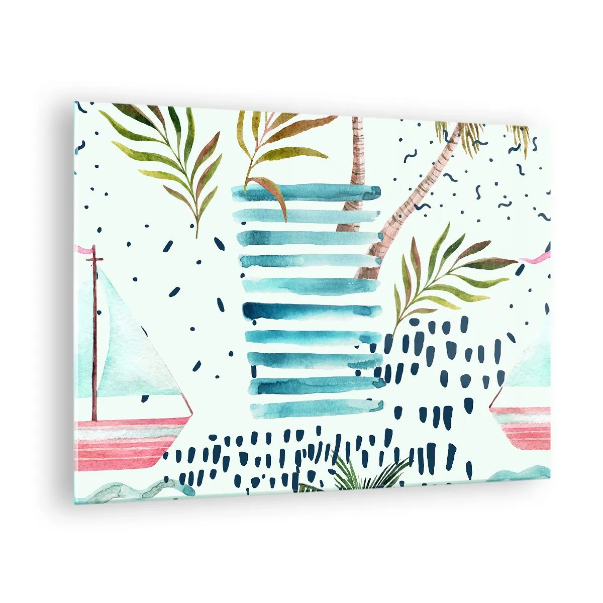 Obraz na skle - Dovolená pod palmami - 70x50cm - Prázdniny pod palmami - Moderní nástěnná dekorace do obývacího pokoje a ložnice ARTTOR