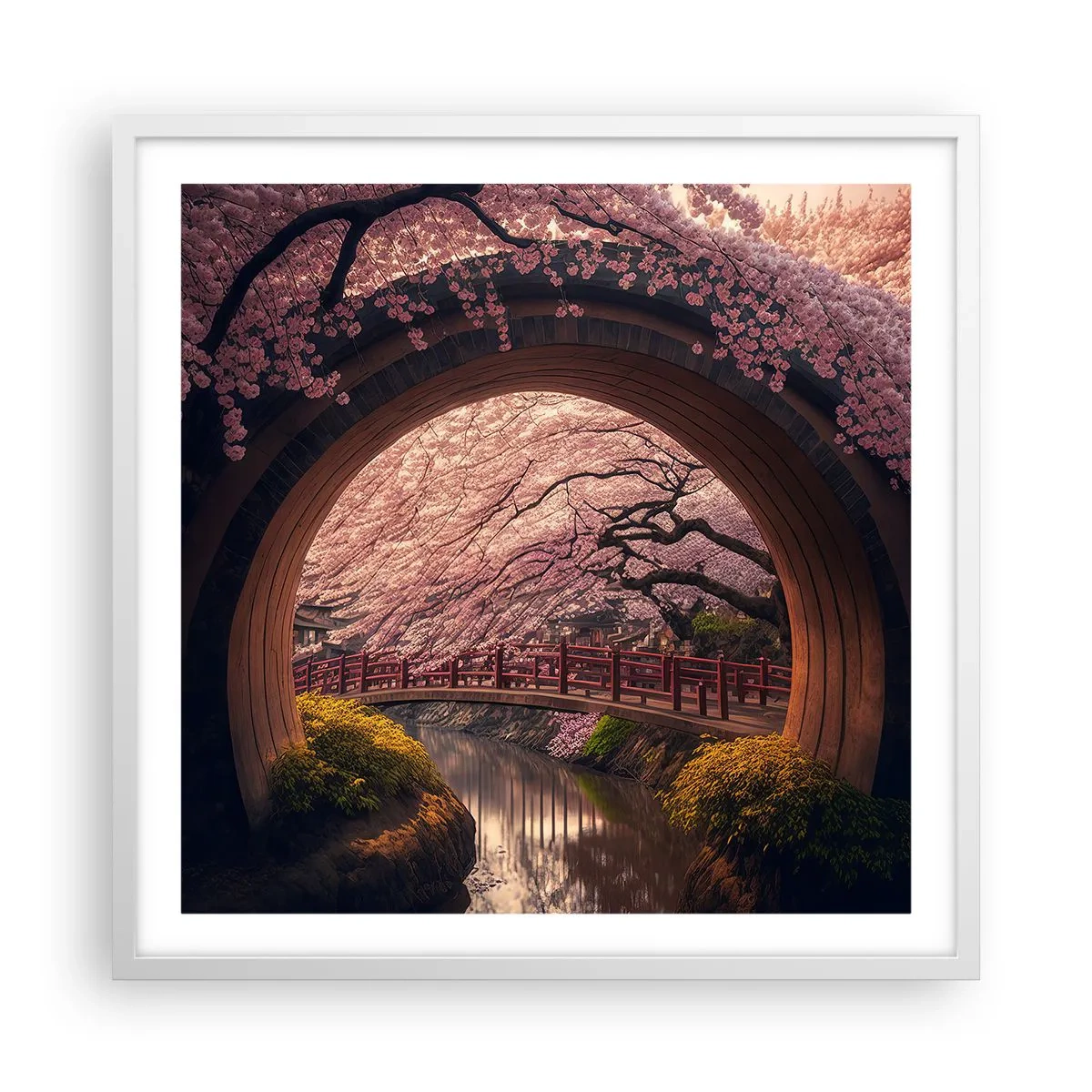 Plakát v bílém rámu - Japonské jaro - 60x60 cm