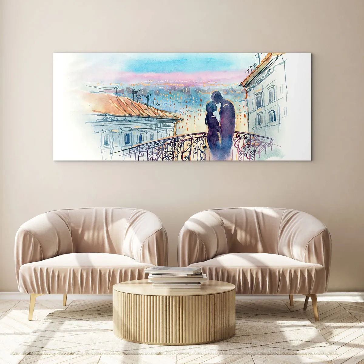 Obraz na skle - Pařížští milenci - 100x40 cm