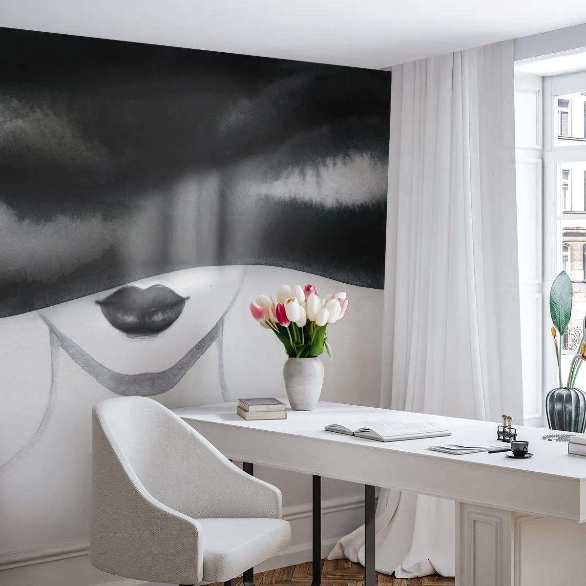 Fototapeta Samolepicí Deluxe Sticker - Smyslná záhada - žena V Klobouku, Modelka, Černý a bílý - 150x105 cm