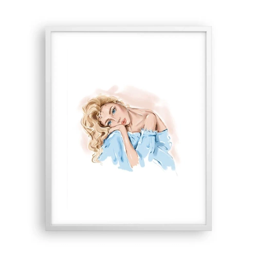 Plakát v bílém rámu - Zasněná v modré - 40x50 cm