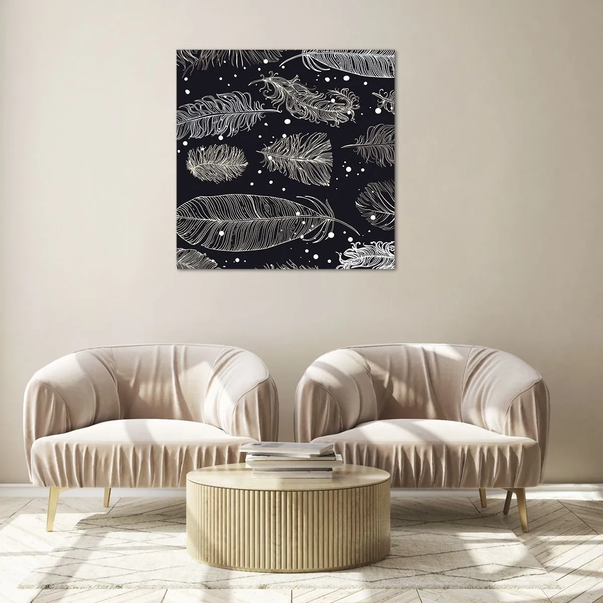 Obraz na skle - Krajka s peřím - 60x60 cm