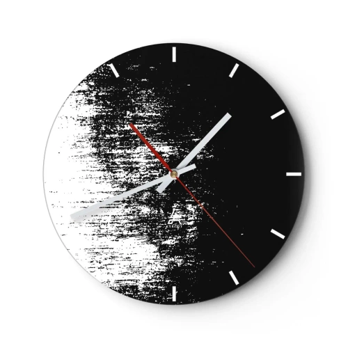 Nástěnné hodiny - Černobílý abstrakt s efektem tahů štětcem - 30x30cm - Vítězem se stává… - Moderní nástěnná dekorace do obývacího pokoje, kuchyně a ložnice ARTTOR