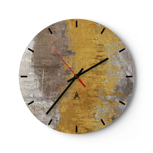 Nástěnné hodiny - Zlatošedá textura v abstraktním stylu - 30x30cm - Zlatistý závan - Moderní nástěnná dekorace do obývacího pokoje, kuchyně a ložnice ARTTOR