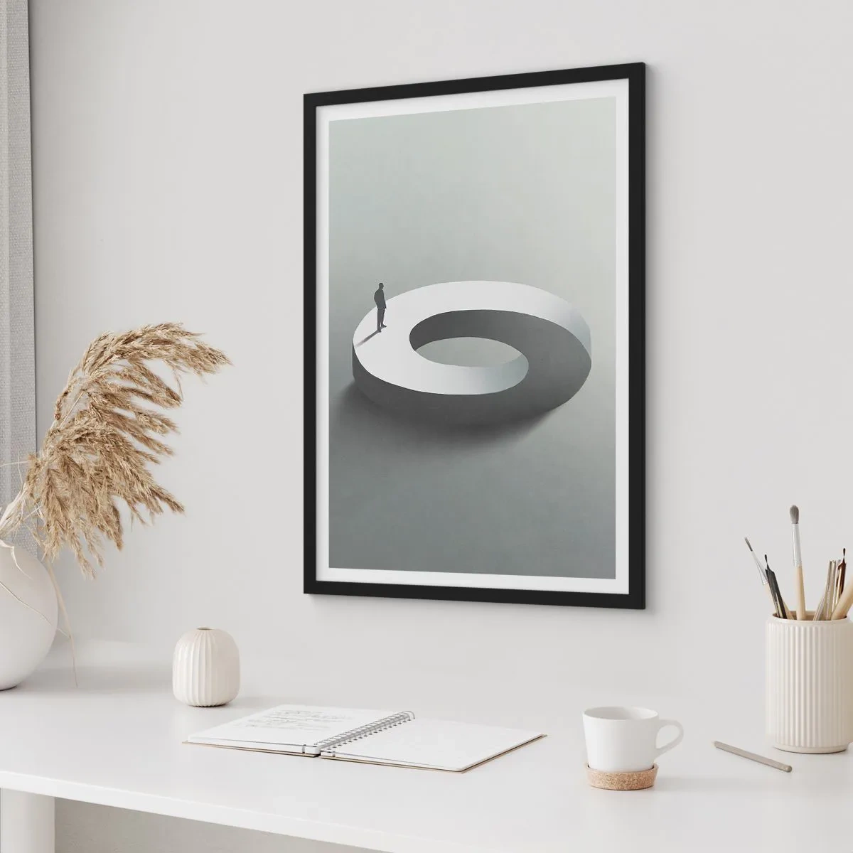 Plakát v černém rámu - Minimalistická postava na geometrické struktuře - 50x70cm - To pochopíš - Moderní nástěnná dekorace do obývacího pokoje a ložnice ARTTOR