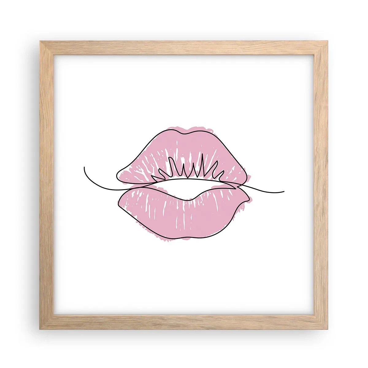 Plakát v rámu světlý dub - Jsi připraven na polibek? - 30x30 cm