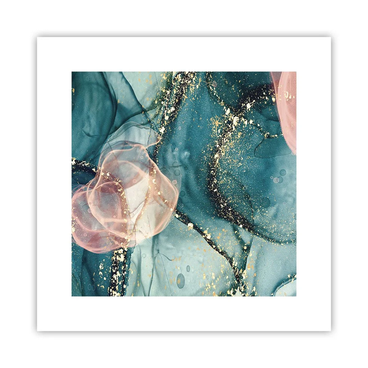 Plakát - Modré hedvábí modré, růžový tyl - 30x30 cm