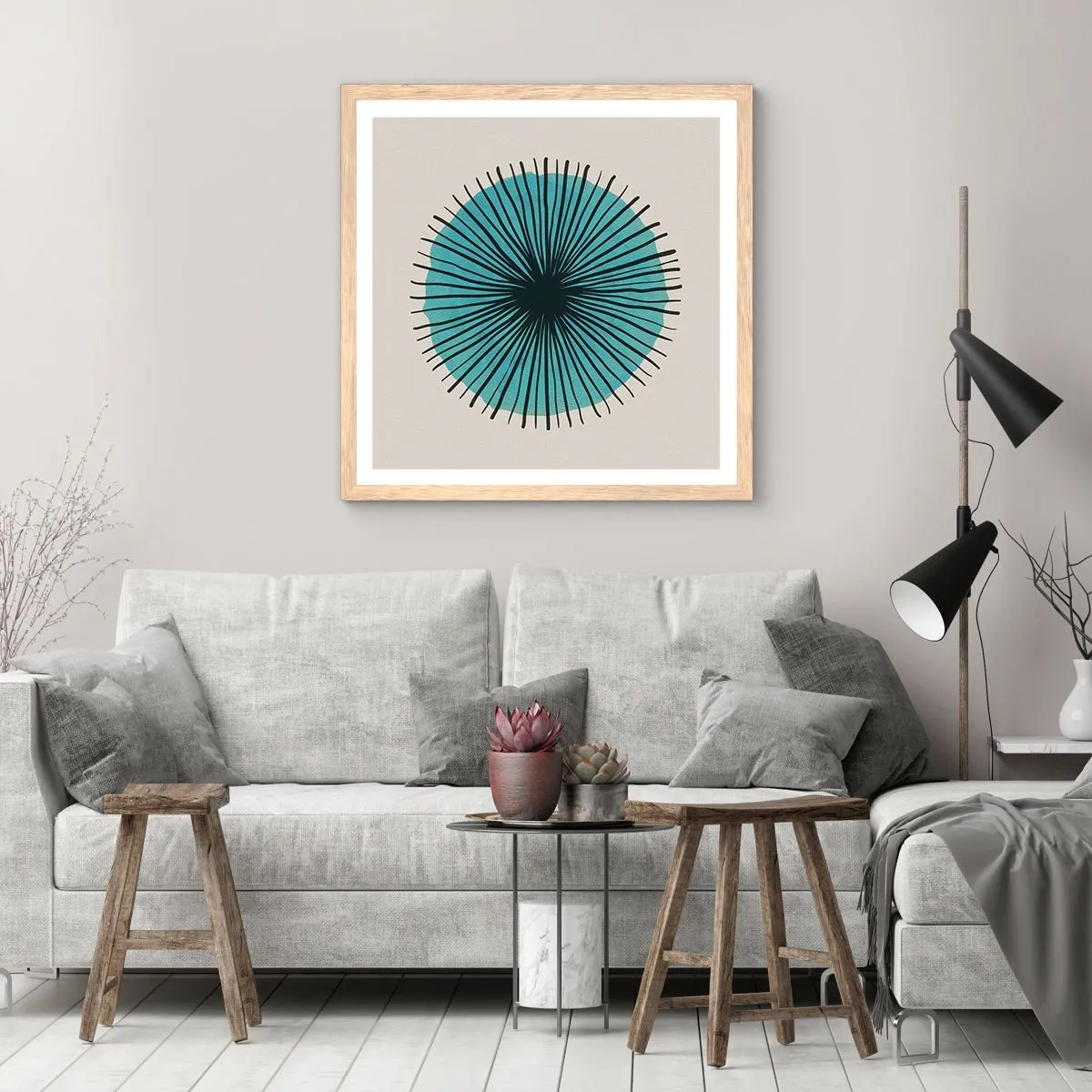 Plakát v rámu světlý dub - Zářící modrá - 50x50 cm