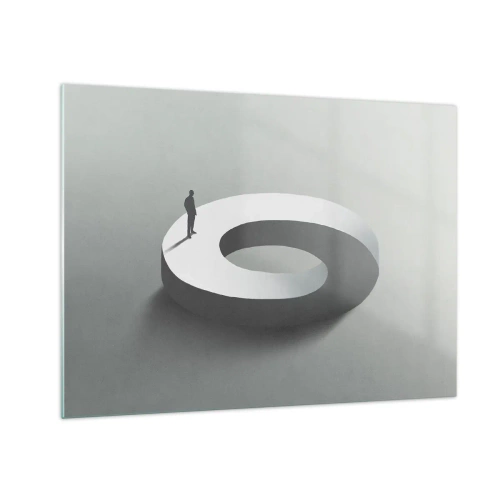 Obraz na skle - Minimalistická silueta muže na bílém prstenu - 70x50cm - To pochopíš - Moderní nástěnná dekorace do obývacího pokoje a ložnice ARTTOR