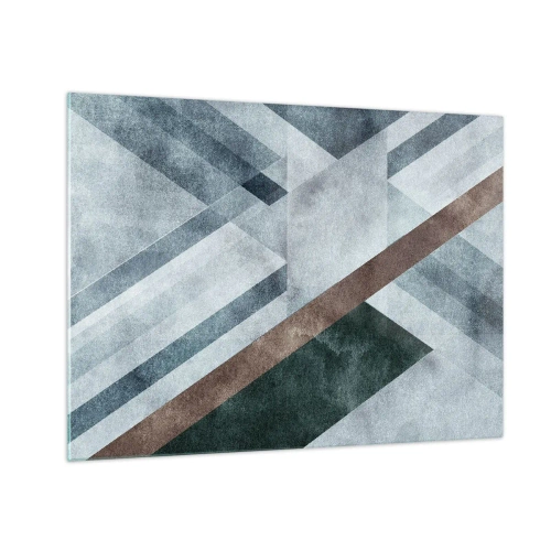 Obraz na skle - Geometrická abstrakce v chladných tónech s tmavě zeleným akcentem - 70x50cm - Sofistikovaná elegance geometrie - Moderní nástěnná dekorace do obývacího pokoje a ložnice ARTTOR