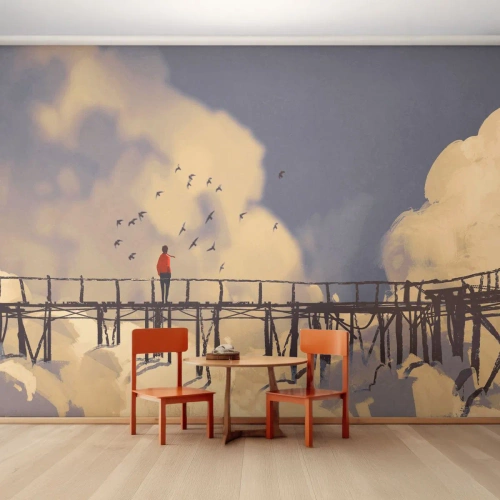 Fototapeta Premium Canvas - Modrý stesk - Abstrakce, Most, Mraky - 500x350 cm
