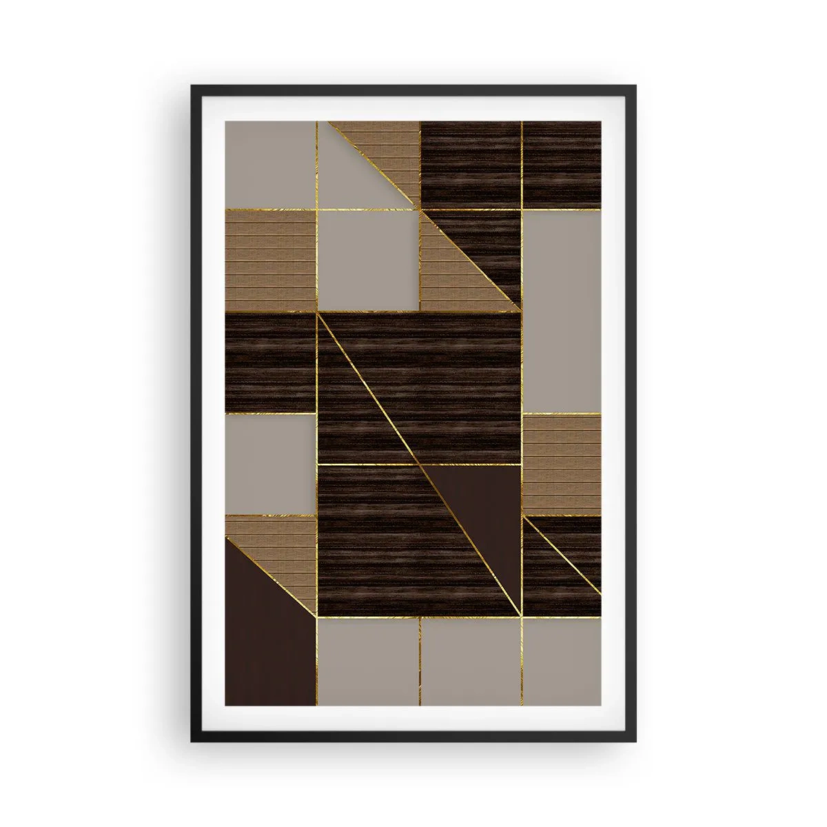 Plakát v černém rámu - Mozaika hnědé a zlaté - 61x91 cm