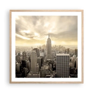 Plakát v rámu světlý dub - New York utkaný z šedi - 60x60 cm