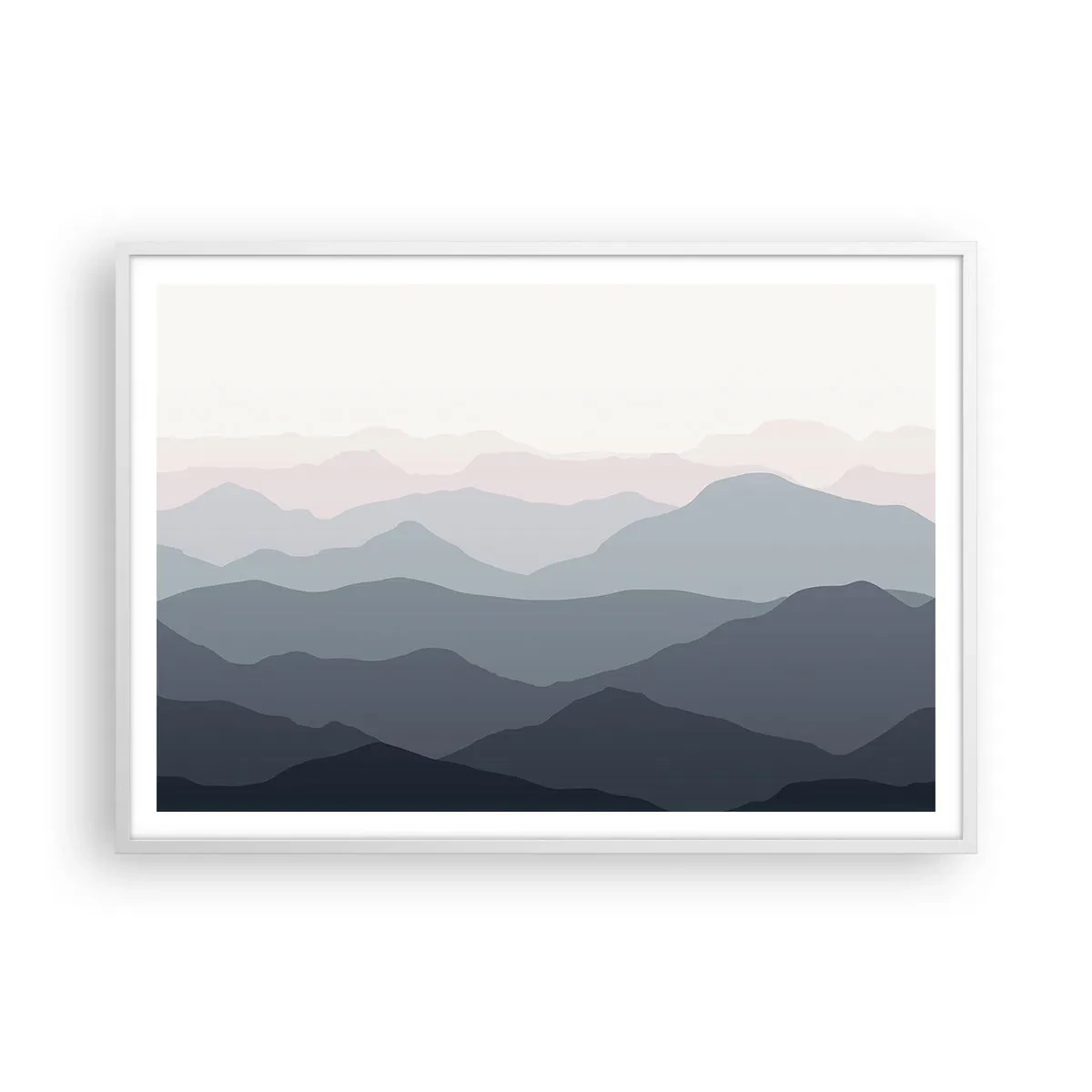 Plakát v bílém rámu - Vlny hor - 100x70 cm