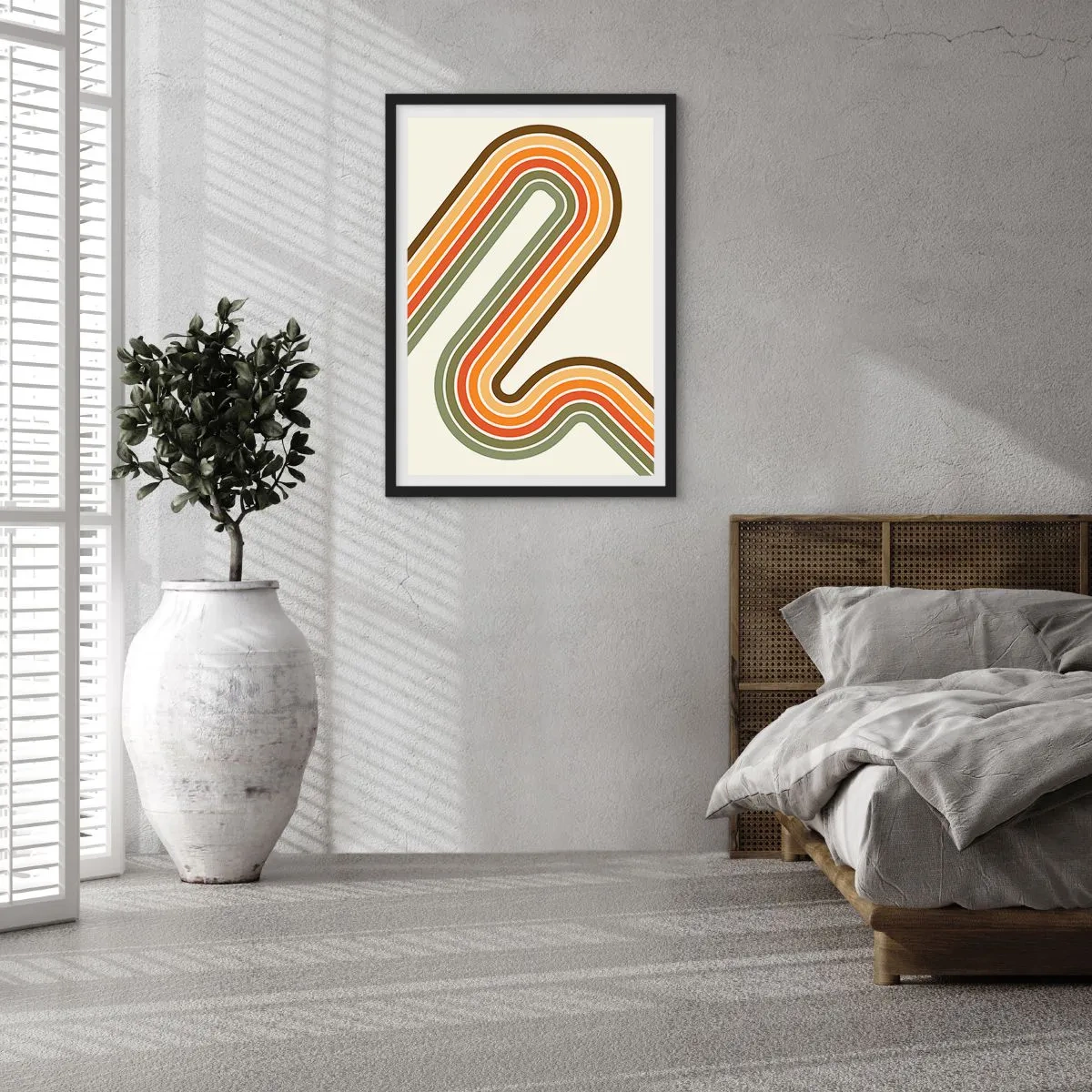Plakát v černém rámu - Barevné linky v retro stylu - 50x70cm - Kličkování do cíle - Moderní nástěnná dekorace do obývacího pokoje a ložnice ARTTOR
