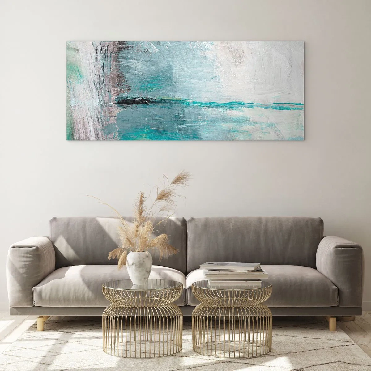Obraz na skle - Horizontálně v modři - 100x40 cm