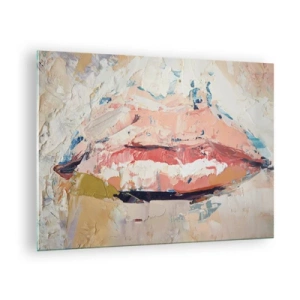 Obraz na skle - Abstraktní obraz rtů v expresivní malířské technice - 70x50cm - Probouzí smysly - Moderní nástěnná dekorace do obývacího pokoje a ložnice ARTTOR