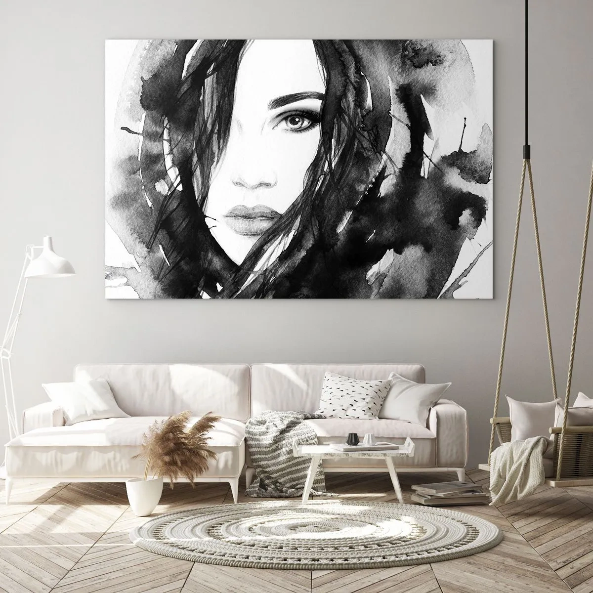 Obraz na skle - Černobílé akvarelové portréty žen - 70x50cm - Portrét dámy v černé a bílé - Moderní nástěnná dekorace do obývacího pokoje a ložnice ARTTOR