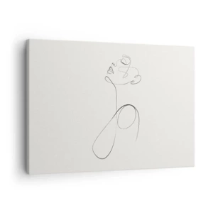 Obraz na plátně - Minimalistická čárová kresba obličeje na bílém pozadí - 70x50cm - Zamotaná ve snech - Moderní nástěnná dekorace do obývacího pokoje a ložnice ARTTOR