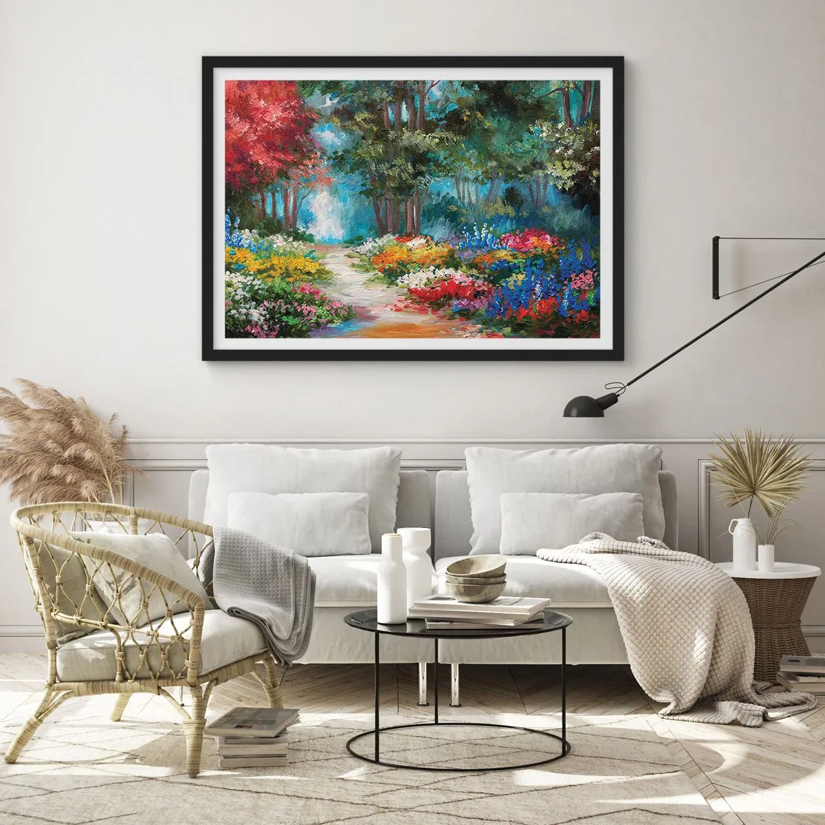 Plakát v černém rámu - Lesní zahrada, květinový les - 100x70 cm
