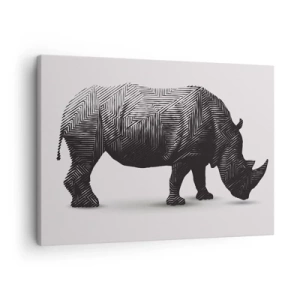 Obraz na plátně - Grafická silueta nosorožce v černobílém vzoru - 70x50cm - Geometrická krása přírody - Moderní nástěnná dekorace do obývacího pokoje a ložnice ARTTOR