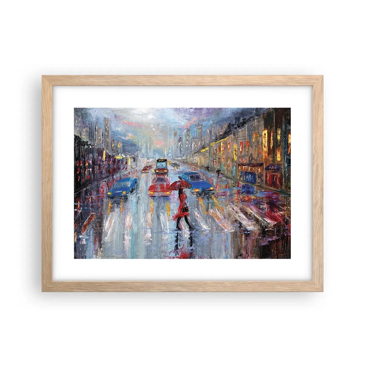 Plakát v rámu světlý dub - Deštivé odpoledne ve městě - 40x30 cm
