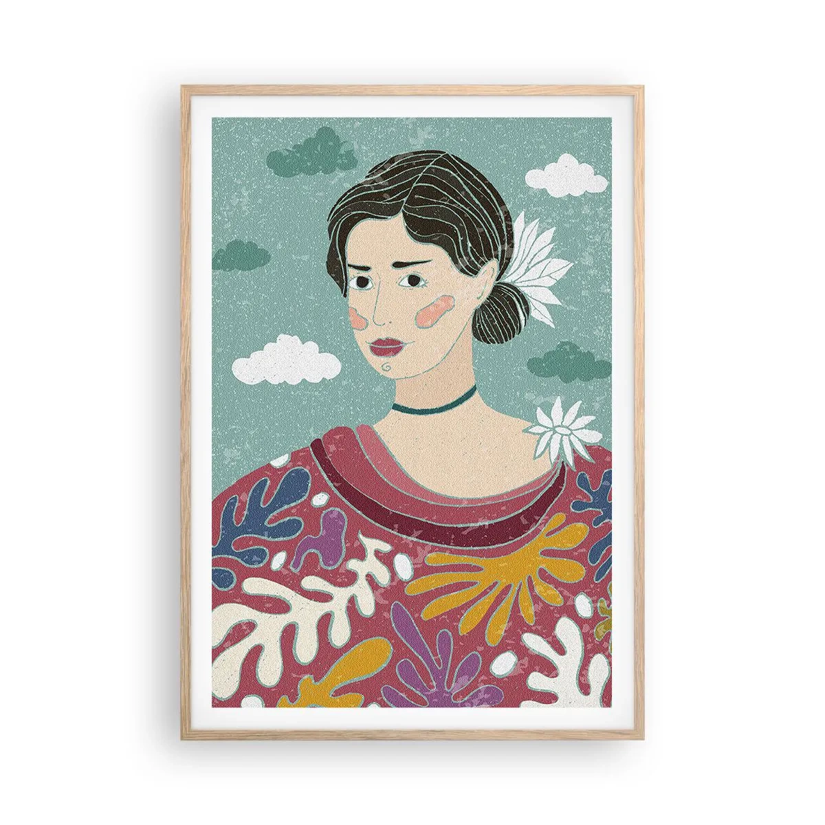 Plakát v rámu světlý dub - S melancholií v pohledu - 70x100 cm