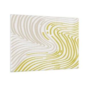 Obraz na skle - Organické linie v odstínech béžové a limetkové na bílém pozadí - 70x50cm - Kompozice s mírným ohybem - Moderní nástěnná dekorace do obývacího pokoje a ložnice ARTTOR