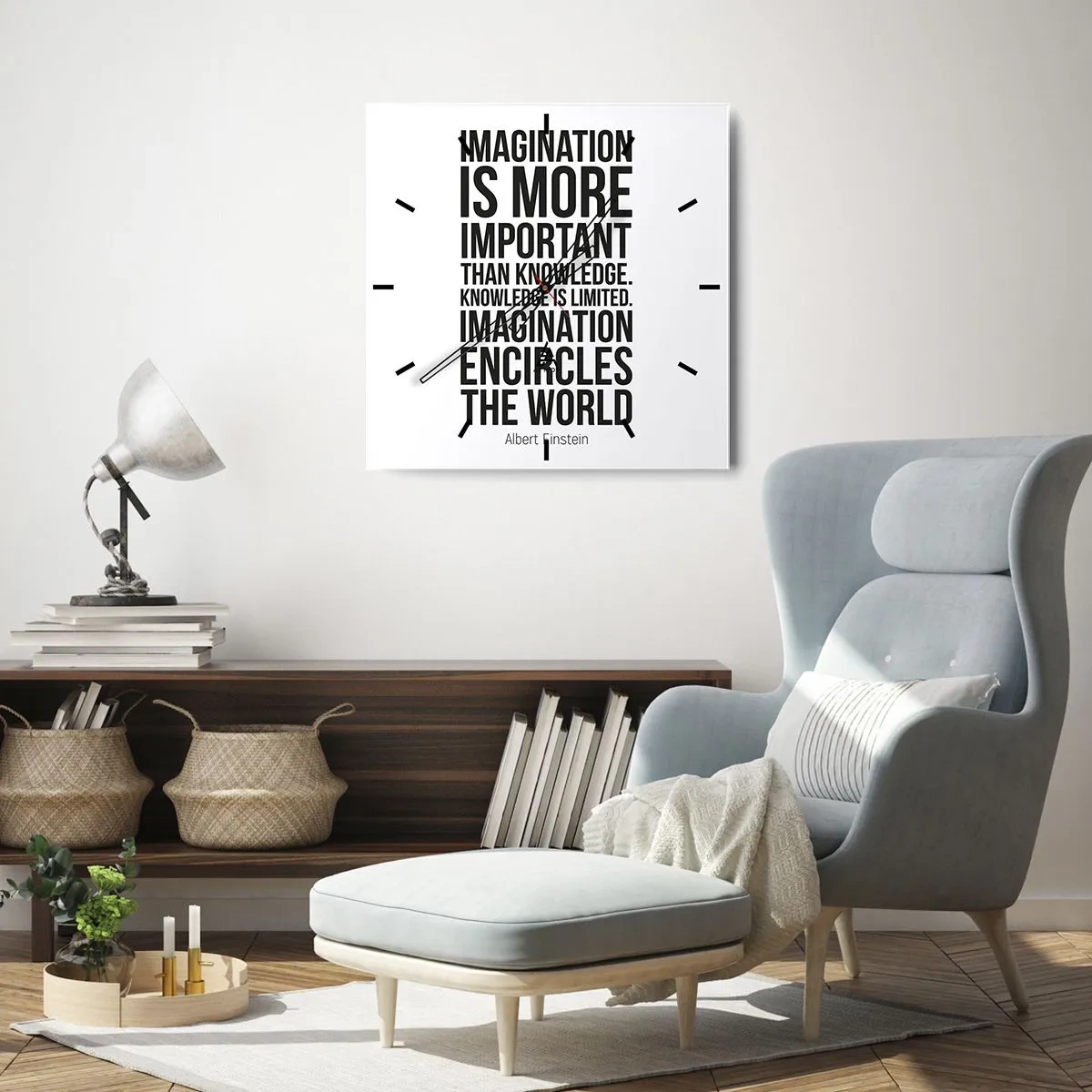 Nástěnné hodiny - Einstein o síle představivosti - 30x30 cm