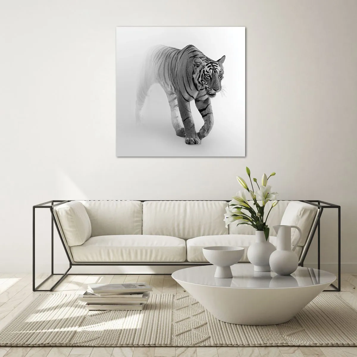 Obraz na skle - Přikrčený v mlze - 60x60 cm