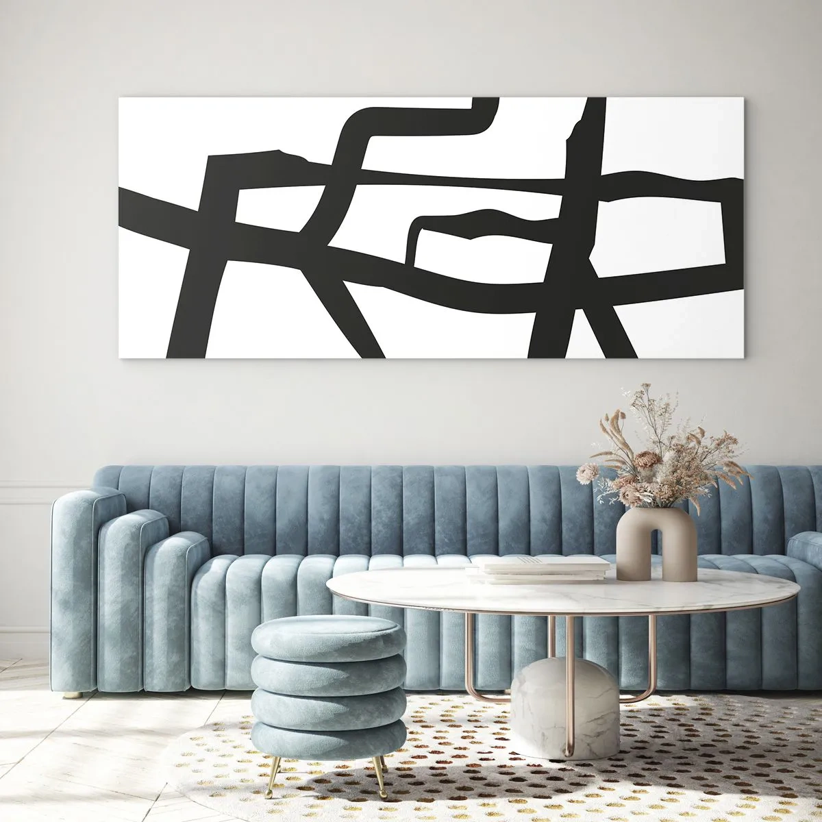 Obraz na skle - Černobílá konstrukce - 100x40 cm