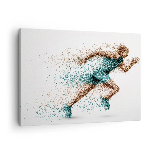 Obraz na plátně - Dynamická postava běžce složená z drobných částic - 70x50cm - Život je běh - Moderní nástěnná dekorace do obývacího pokoje a ložnice ARTTOR