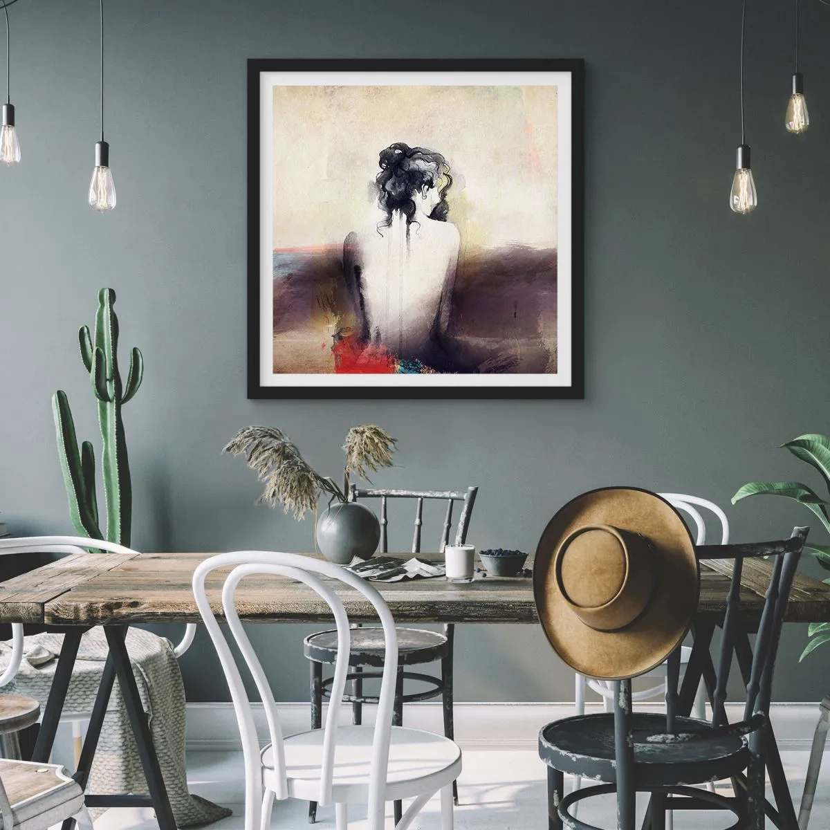 Plakát v černém rámu - Jemné linie, oválné tvary - 60x60 cm