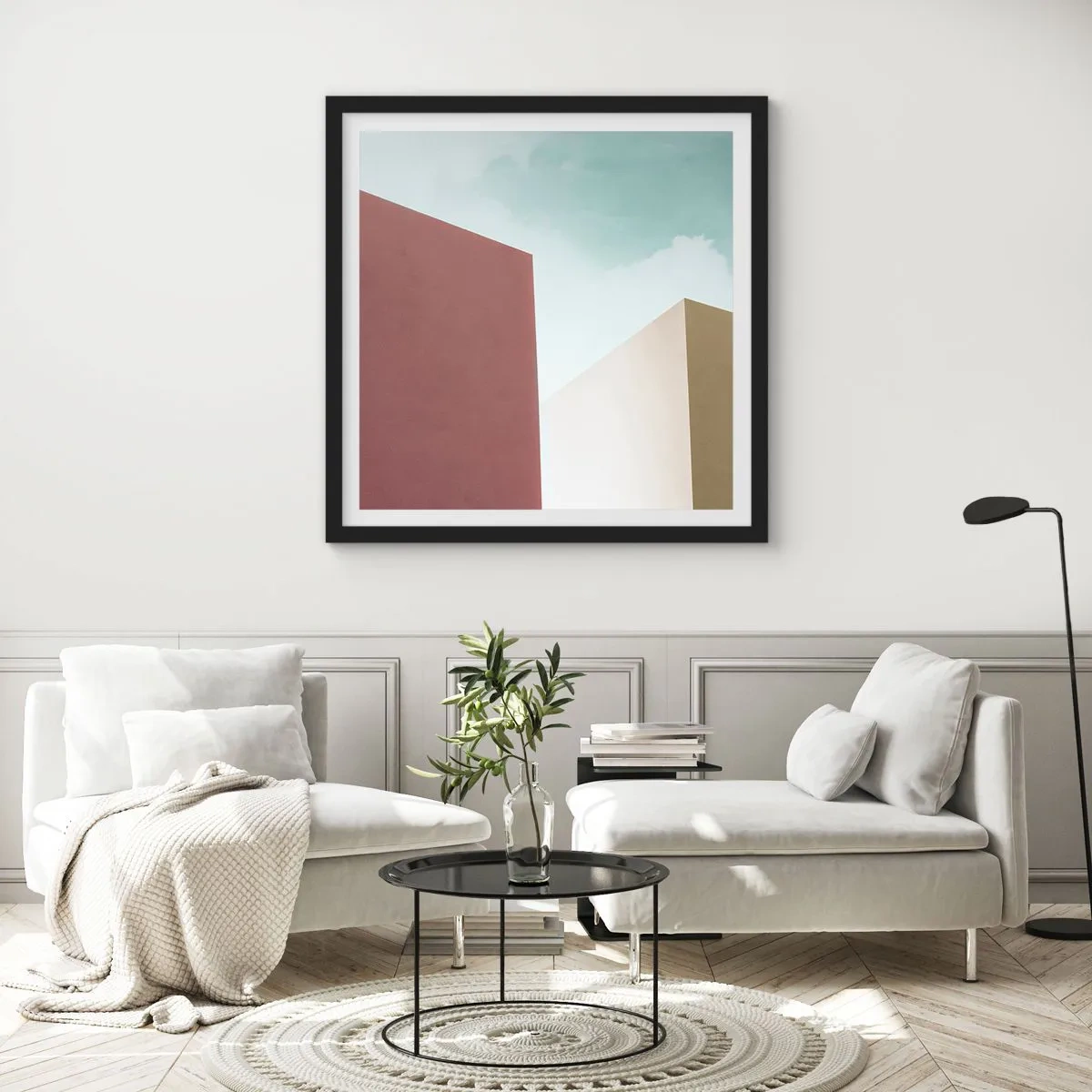 Plakát v černém rámu - Geometrie slunečného léta - 30x30 cm